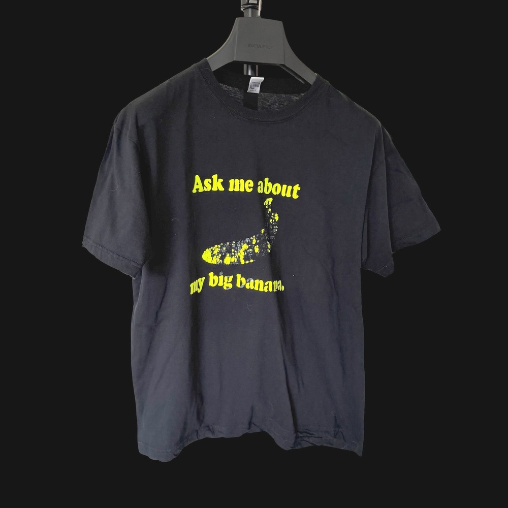 Humor T-Shirt Black Ask Me About My Big Banana Tee XL Distressed